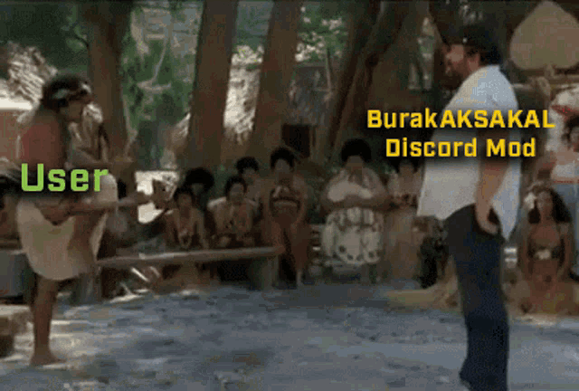 a man standing in front of a group of people with the words user and burakaksakal discord mod