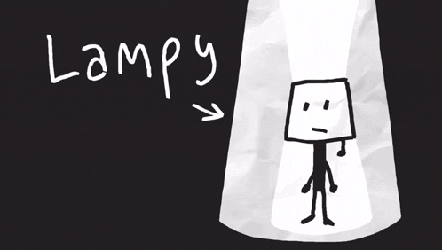 a black and white drawing of a lamp with the word lampy written above it