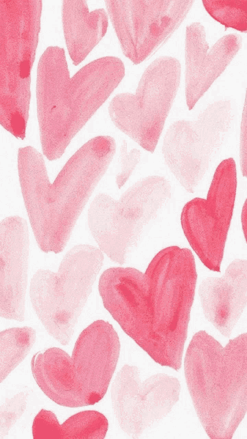 a white background with many pink hearts painted on it