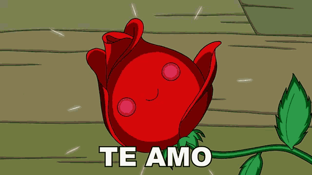 a cartoon of a red rose with the word te amo below it