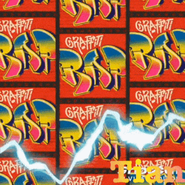the word graffiti is on a red background with lightning