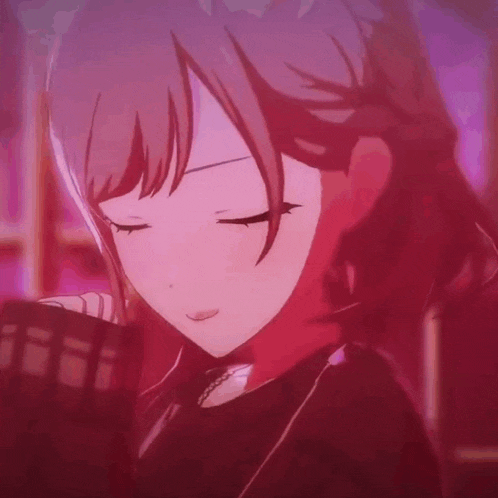 a close up of a cartoon girl with her eyes closed