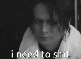 a black and white photo of a man with the words i need to shit