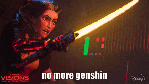 a poster for disney 's visions showing a woman holding a light saber