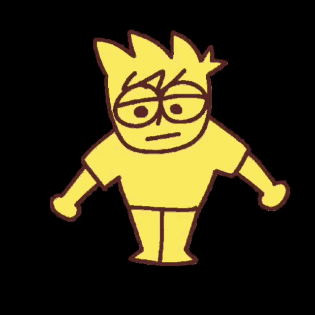 a cartoon character with glasses and a yellow shirt is walking on a black background