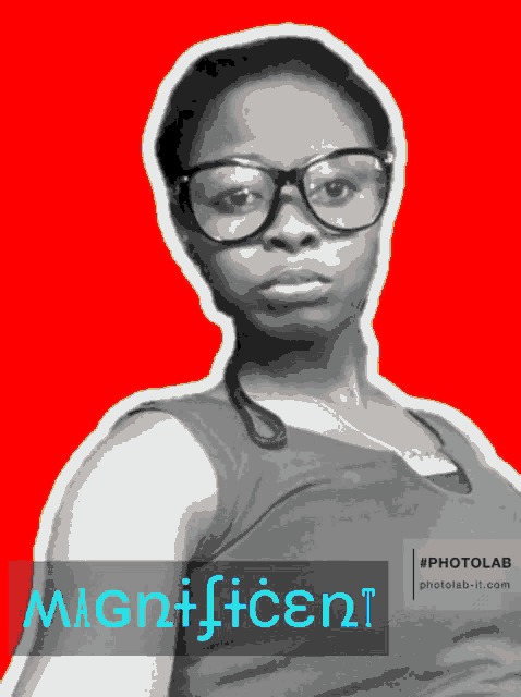a black and white photo of a woman with the word magnificent on the bottom right