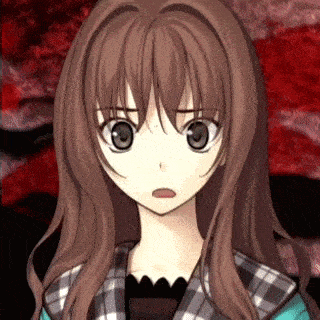 a girl with long brown hair is wearing a plaid shirt and looking at the camera .