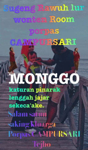 a poster that says monggo on it with a picture of a family on a pier