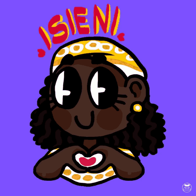 a cartoon drawing of a woman making a heart shape with her hands and the word sien on top