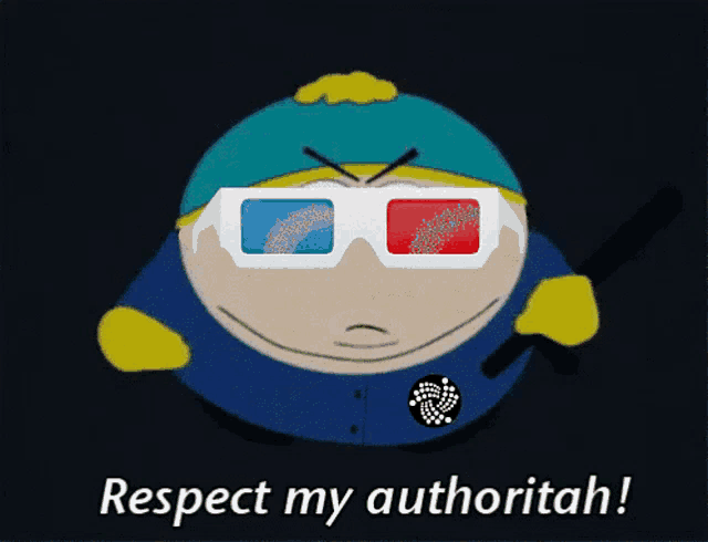 a cartoon character is wearing 3d glasses and says respect my authoritah