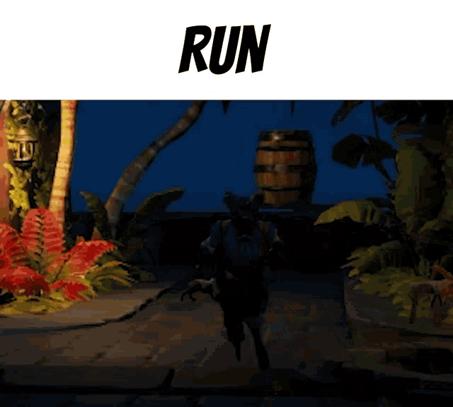 a screenshot of a video game with the word run on the bottom
