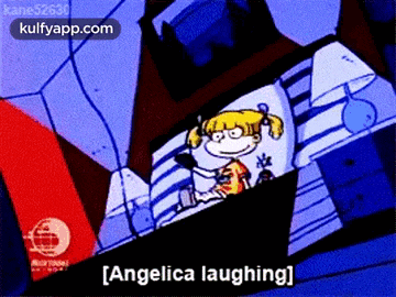 a cartoon of angelica laughing on a screen