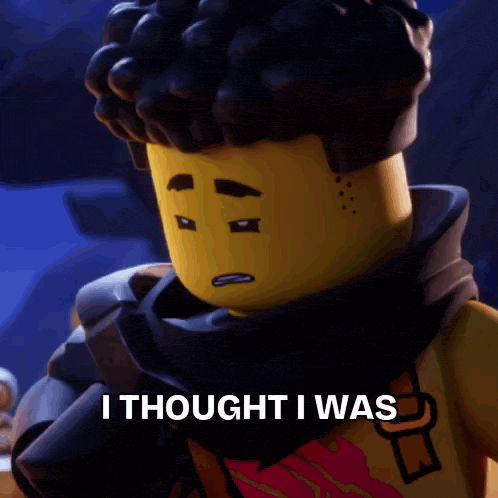a lego figure is holding a gun and says `` i thought i was '' .