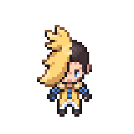 a pixel art drawing of a person with a yellow jacket