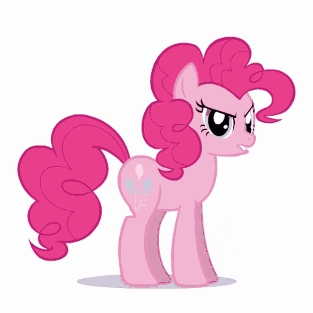 pinkie pie from my little pony is standing in front of a sign that says fuck you and flick your marker