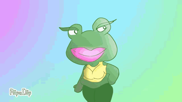 a frog with pink lips and a flipa clip logo on the bottom right