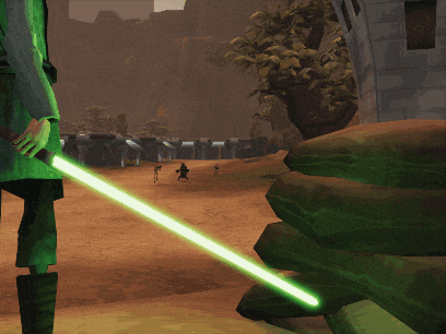 a person holding a green light saber with the words " my time " on the bottom