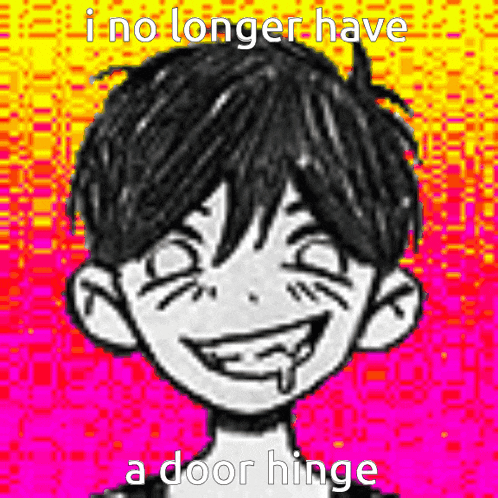 a black and white drawing of a boy with the words ino longer have a door hinge above him