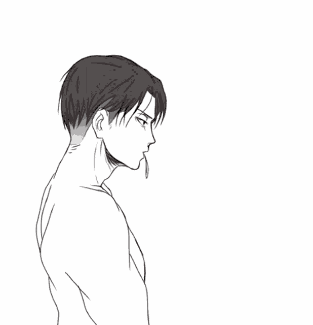 a black and white drawing of a shirtless anime character