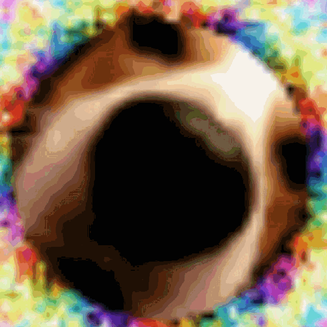 a colorful circle with a black center
