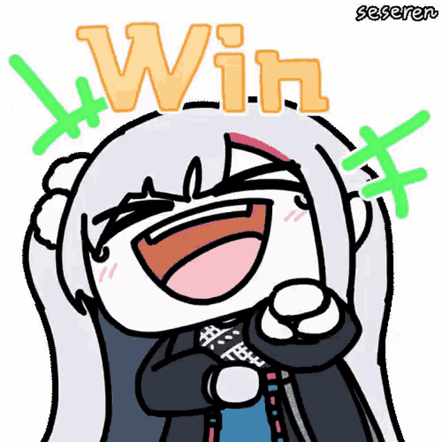 a cartoon character is laughing with the word win above her