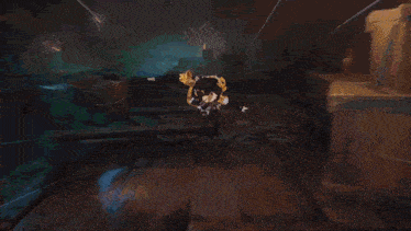 a girl in a black and gold outfit is holding a gun