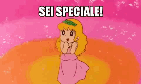 a cartoon girl in a pink dress with the words sei speciale