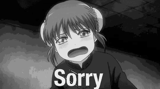 a black and white image of a girl with the word sorry on her face