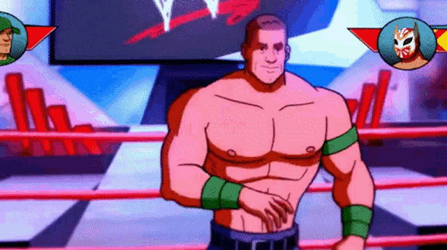 a cartoon of a man in a wrestling ring with a mask on
