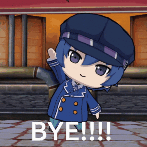 a cartoon character says bye with a thumbs up gesture