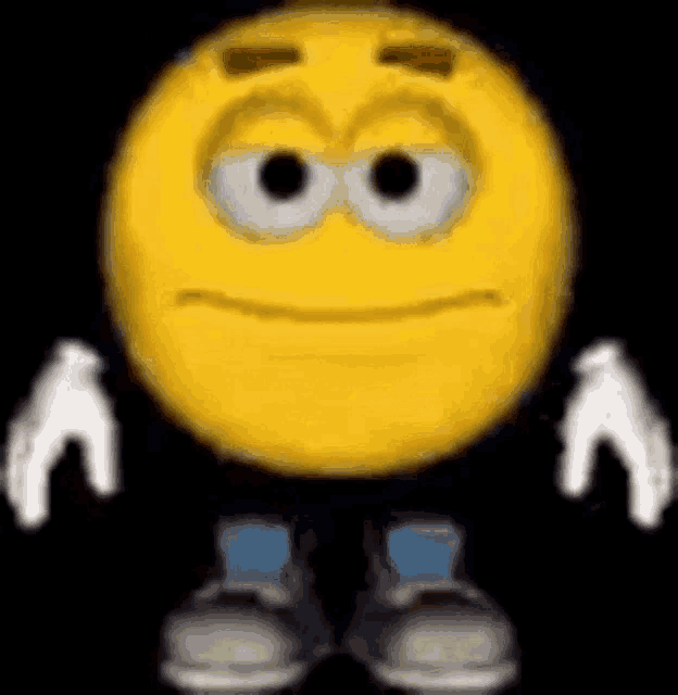 a cartoon smiley face with arms and legs is standing on a black background with a black background .