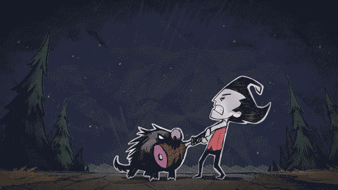 a cartoon drawing of a man holding a bone next to a dog