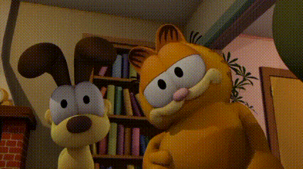 garfield and snoopy are standing next to each other in a room