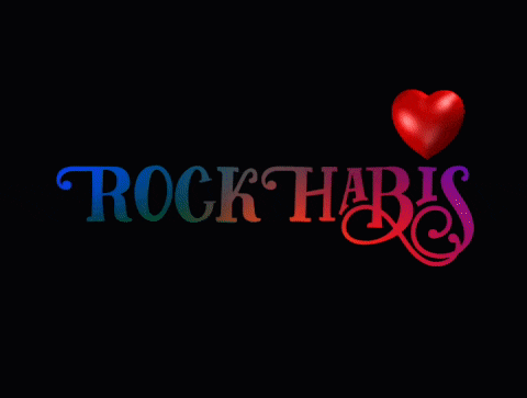 a colorful logo for rock habis with a red heart in the middle