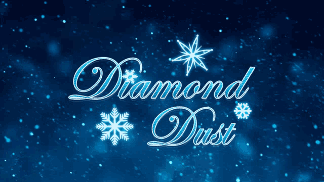 a diamond dust logo with snowflakes on a blue background