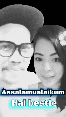 a black and white photo of a man and a woman with the words assalamualaikum hai bestie on the bottom