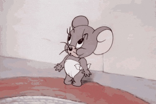 a cartoon mouse wearing a diaper yawning