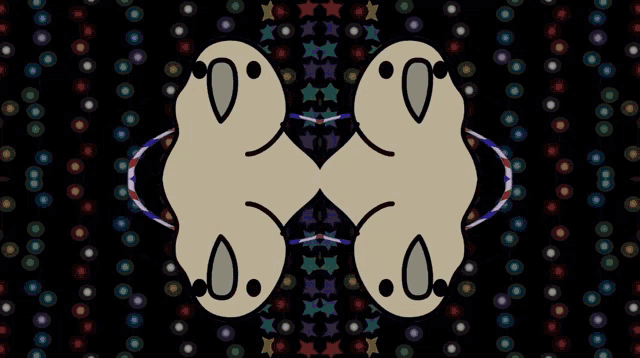 a kaleidoscope of circles and stars on a black background with a face in the middle