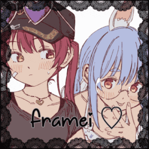 a picture of two anime girls with the word framei on the bottom right