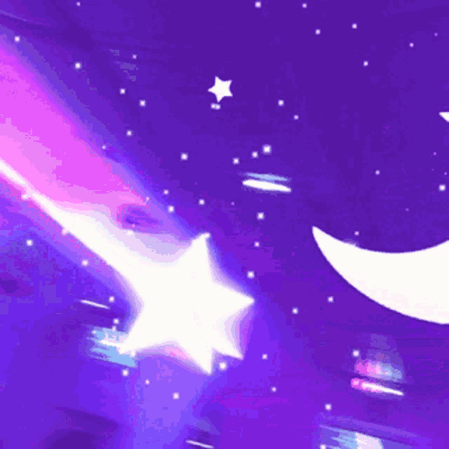 a purple background with a white crescent moon