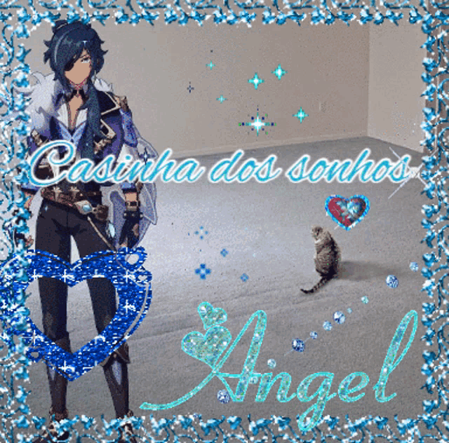 a picture of a man and a cat with the name angel