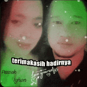 a man and a woman are standing next to each other with the words terima kasih hadirnya written above them