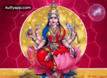 a colorful painting of a woman sitting on a lotus flower .