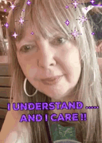 a woman says i understand and i care in purple text