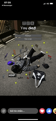 a screenshot of a game that says you died on the screen