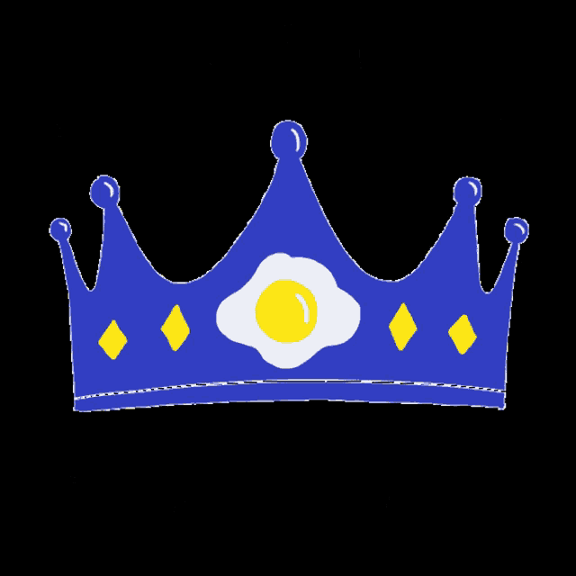 a blue crown with a fried egg in the middle .