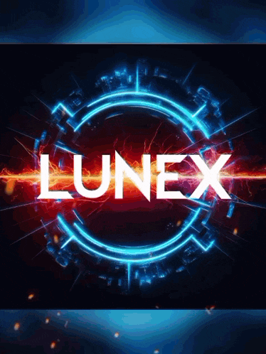 a blue and red circle with the word lunex in the center