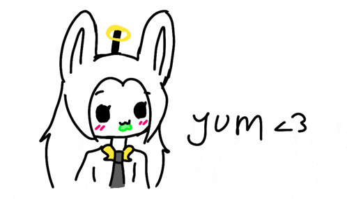a drawing of a bunny with the word yum < 3 written below it