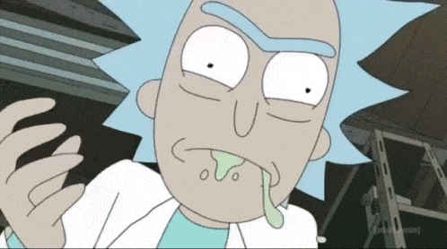 a cartoon of rick from rick and morty with a green tongue sticking out