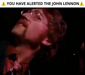 a close up of a man wearing glasses with the words you have alerted the john lennon above him